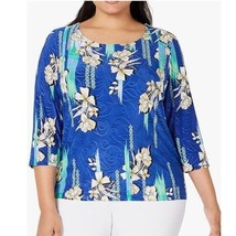 JM Collection Womens Large Climbing Orchid Blue 3/4 Sleeve Top NWT CN65 - $24.49