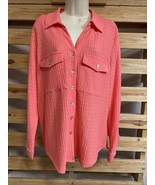 Ruby Rd Sherbet Orange Waffle Fabric Button Up Long Sleeve Top Woman&#39;s L... - $14.84