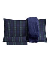 Sanders Holiday 5-Pieces Queen Sheet Set With Throw,Navy Plaid - £31.96 GBP