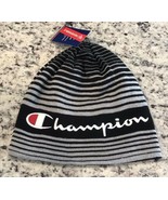 Champion Reversible Beanie Hat Embroidered One Size Black Gray/Solid Bla... - £17.35 GBP