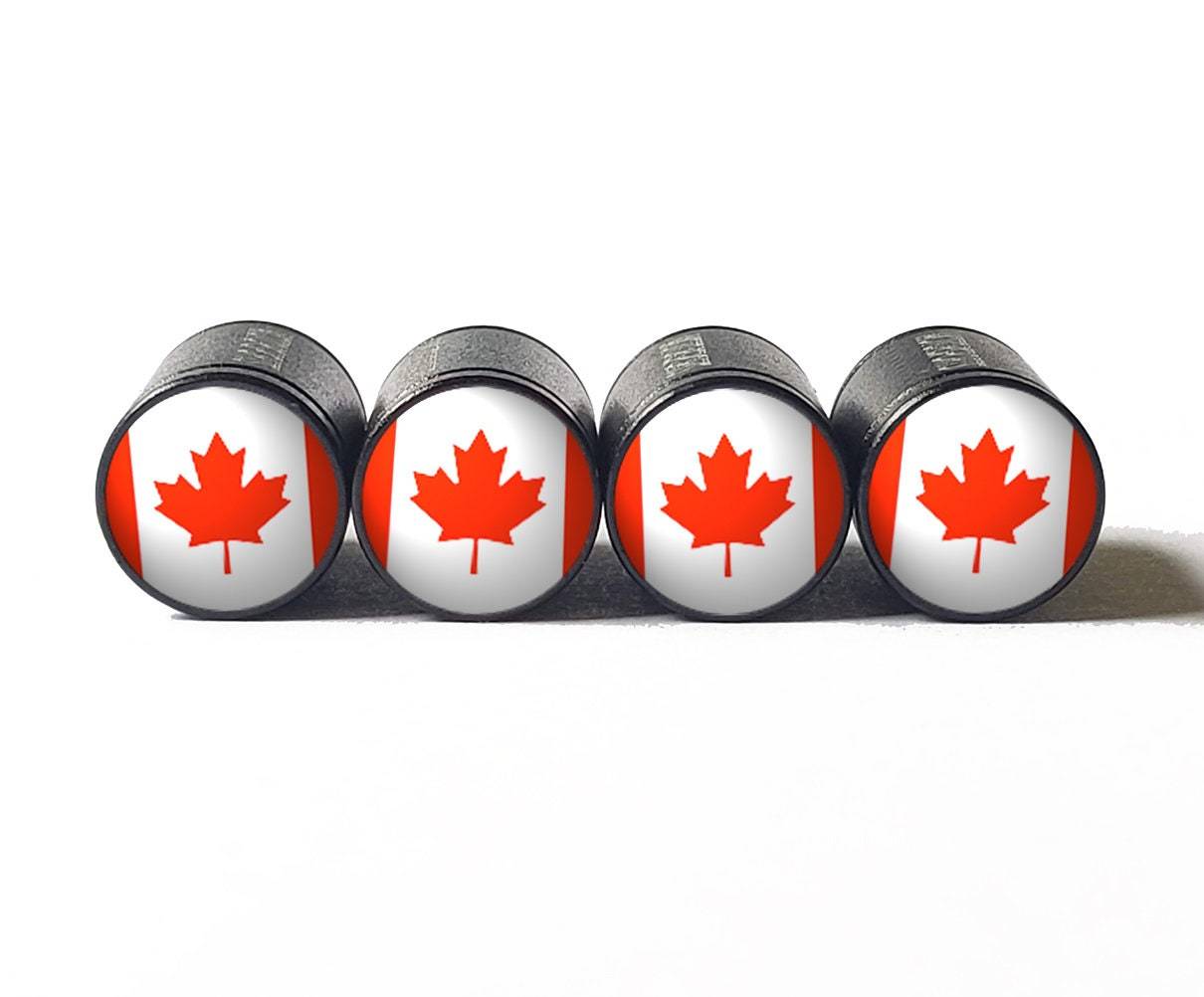 Primary image for Canada Flag Tire Valve Stem Caps - Black, Aluminum - Set of Four