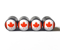 Canada Flag Tire Valve Stem Caps - Black, Aluminum - Set of Four - £12.59 GBP