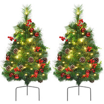 Set of 2 24in Battery Powered Pre-lit Pathway Christmas Trees Outdoor Decoration - £87.92 GBP
