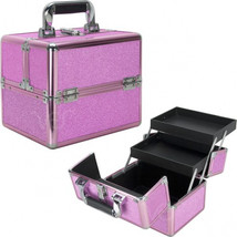 VK002 - Magenta Glitter 2-Tiers Extendable Trays Makeup Train Case - $76.88