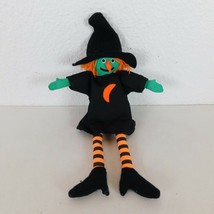 Halloween Wang&#39;s International Witch Plush Doll Green Skin Black &amp; Orange Moon - £11.47 GBP