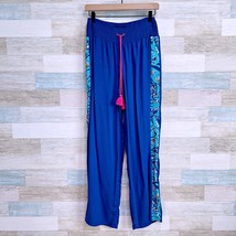 Vera Bradley Smocked Waist Wide Leg Challis Pants Blue Tassel Womens Small - $29.69