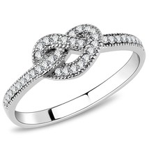 Clear CZ Pave Heart Shaped Knot Dainty Band Stainless Steel Wedding Ring Sz 5-10 - £47.77 GBP