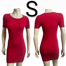 Red Ribbed Cotton Knit Mini Dress~Size S - $22.44