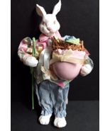 Dapper Plastic Bodied Easter White Rabbit w/ Cane &amp; Egg Decor Figurine D... - £19.84 GBP