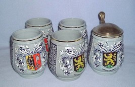 Western Germany 5 Ceramic Beer Steins 1 Lidded Heidelberg, Glarus, Berlin &amp; More - £32.47 GBP