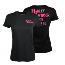 Harley-Davidson Women&#39;s Black Pink Logo Graphic Print Short Sleeve Tee (... - £16.95 GBP