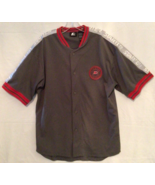 Starter Size Mens M Button Down Short Sleeve Shirt Jersey Gray Red Patch... - $14.46