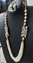 Gold Plated Bollywood Style Indian White Kundan Necklace Mala Jewelry Set - £6.10 GBP