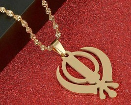 Stunning gold plated steel sikh singh kaur khanda pendant in matching chain b49g - £15.59 GBP