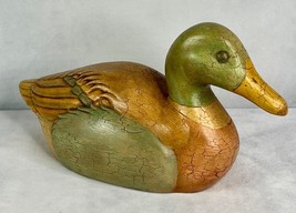 Vintage Ceramic Duck Green Gold Duck Ceramic Decoy - $23.47
