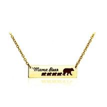 Mom Mama Four Baby Bear Bar Gold Necklace Mother Grizzly for Mothers day gift - £6.25 GBP