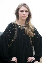 Sexy Black Long Sleeve Tunic Dress w/Embroidery, Sequins, Bow + Arrow, S, M or L - £44.22 GBP