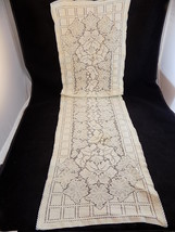Vintage Table Runner Ivory Floral Open Lace Design Dining Decor 4&#39; 1&quot; X 14&quot; - £7.48 GBP