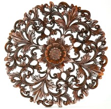 Hand Carved Wooden Wall Art Mandala Decorative Art Lotus Headboard Unique Gift H - £149.43 GBP