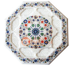 18&quot; Modern Marble Coffee Center Top Table Filigree Marquetry Inlaid Decor E481 - £1,360.86 GBP