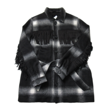 NWT Mother The Fringe Patch Coat in Line &#39;Em Up Plaid Brushed Flannel Jacket L - £94.84 GBP