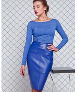 New Women Skirt Blue Handmade Leather Genuine Lambskin Stylish Party Wea... - $101.25+