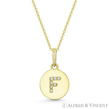 Initial Letter &quot;F&quot; CZ Crystal 14k Yellow Gold 15x9mm Round Disc Necklace Pendant - £62.47 GBP+
