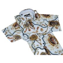 Men's Sports Shirt by MIZUMI Medallion Floral Printed Short Sleeves M648 White image 9