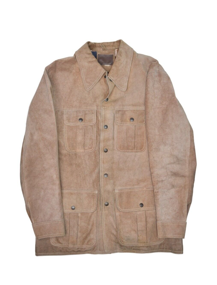 Primary image for Vintage Suede Jacket Mens L Leather Snap Button Western Chore Barn Lined