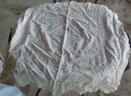 Beautiful Antique Linen Tablecloth – Lovely Stitched Butterfly Pattern – UNIQUE - $29.69