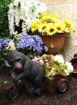 Large Rustic Black Bear Riding Tricycle Flowers Or Plants Planter Statue 20.5&quot;L - £94.31 GBP