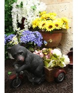 Large Rustic Black Bear Riding Tricycle Flowers Or Plants Planter Statue... - £92.46 GBP