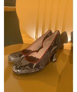 Anyi Lu Snakeskin Pumps Red Scalloped Edge Size 5 1/2 US Made In Italy - $44.88