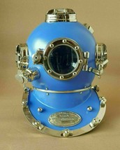 Antique Blue 18&quot; Diving Helmet US Navy Mark V Scuba Divers Helmet Replica - $177.64