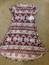 LulaRoe Carly Dress Multicolor Aztec Geometric Hi Lo Swing Sz Small - £17.90 GBP