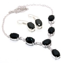 Black Spinel Oval Shape Handmade Christmas Gift Necklace Set Jewelry 18" SA 710 - £9.58 GBP