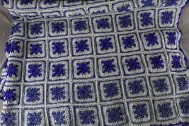 Vintage Crochet Bedspread Granny Square Gray &amp; Blue Dallas Cowboys Blanket - £39.58 GBP