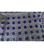 Vintage Crochet Bedspread Granny Square Gray &amp; Blue Dallas Cowboys Blanket - £39.38 GBP