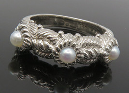 JUDITH RIPKA 925 Silver - Petite Pearls Shiny Twist Band Ring Sz 7 - RG14203 - £93.09 GBP