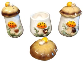 VTG 1970&#39;s Sears Merry Mushroom Salt &amp; Pepper Shakers &amp; Small Canister 3pc Set - £34.80 GBP