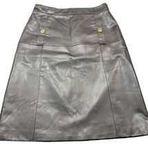 Liz Claiborne Career Skirt Women Size 8 Black Midi Preppy Faux Leather Pockets - £16.14 GBP