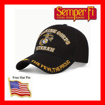 US Marine Corps Veteran&#39;s Black Baseball Hat with Free Hat Pin - £19.45 GBP