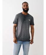 True Religion Henley Shirt Men&#39;s Small Jet Black Short Sleeve Dyed Embro... - $52.12 CAD