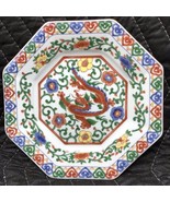 M.O.C. RED Dragon Plate Octagonal MOC Japan 7&quot; Diameter Japanese Flowers... - $7.92