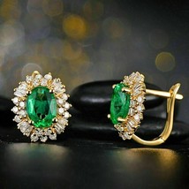 2.30CT Lab Created Oval Cut Green Emerald Stud Earrings 14k Yellow Gold Plated - £74.16 GBP