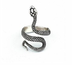 Evil Eye Protection Amulet Silver Plated Snake Hindu Lucky Ring Adjustab... - $12.61