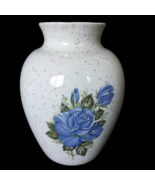 Vintage Grandmillennial Style Small Floral Ceramic Vase Speckled Blue Ro... - $49.22 CAD