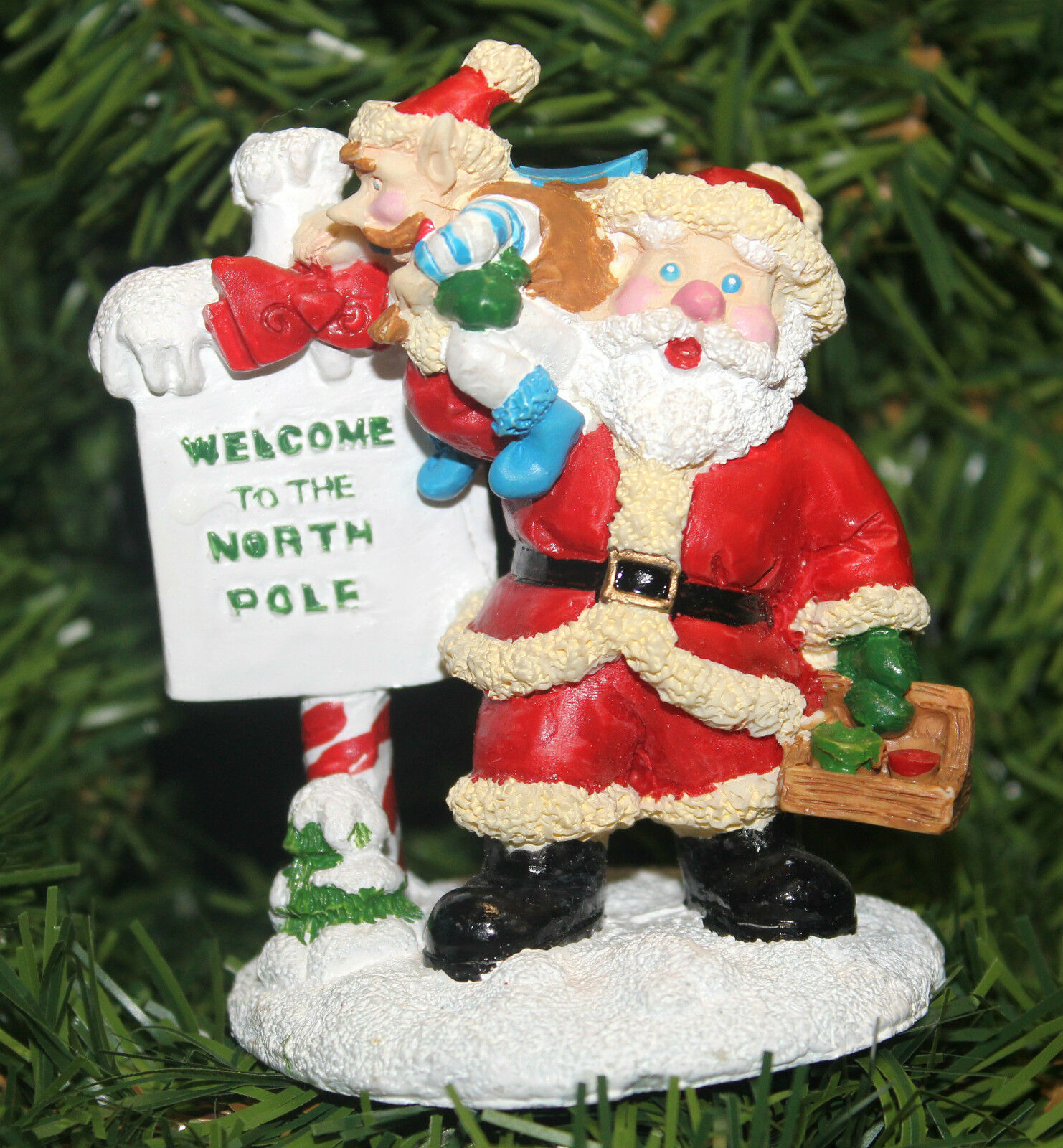 TRADITIONS VINTAGE 1993 SANTA & ELF WELCOME TO THE NORTH POLE FIGURE FIGURINE - £11.78 GBP