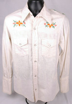 Homemade Long Sleeve Snap Button Front Shirt-Men-White-Embroidered Flora... - $42.06