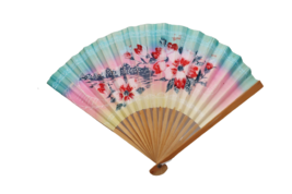 Vintage Japan folding fan multi color cherry blossom - $14.99
